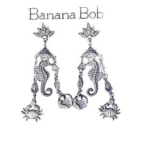 Banana Bob under the sea theme chandelier earrings ox silver Swarovski crystal